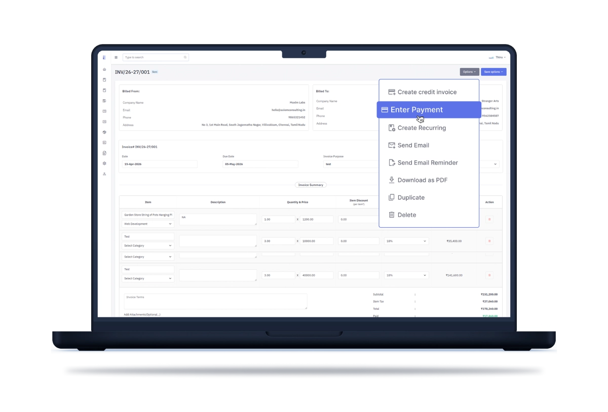 Project cash flow dashboard