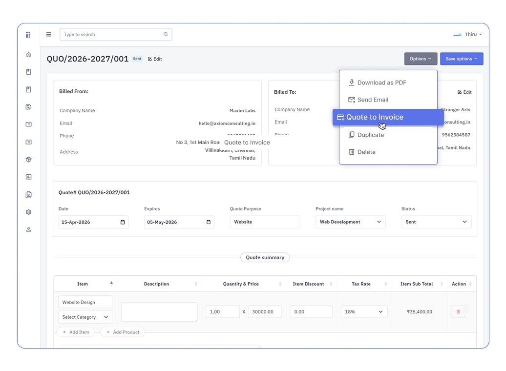 Billite GST invoicing dashboard