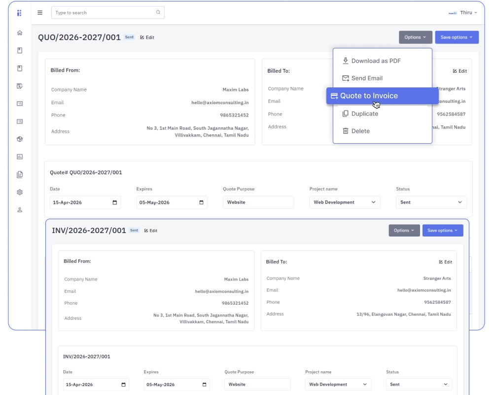 Quotation converted into invoice workflow
