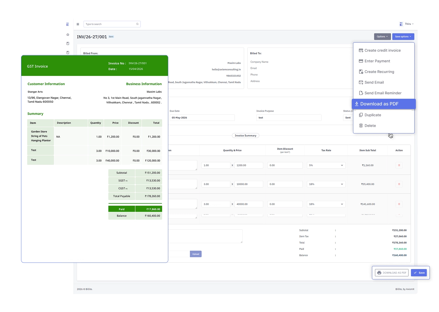 Invoice templates and branding software preview