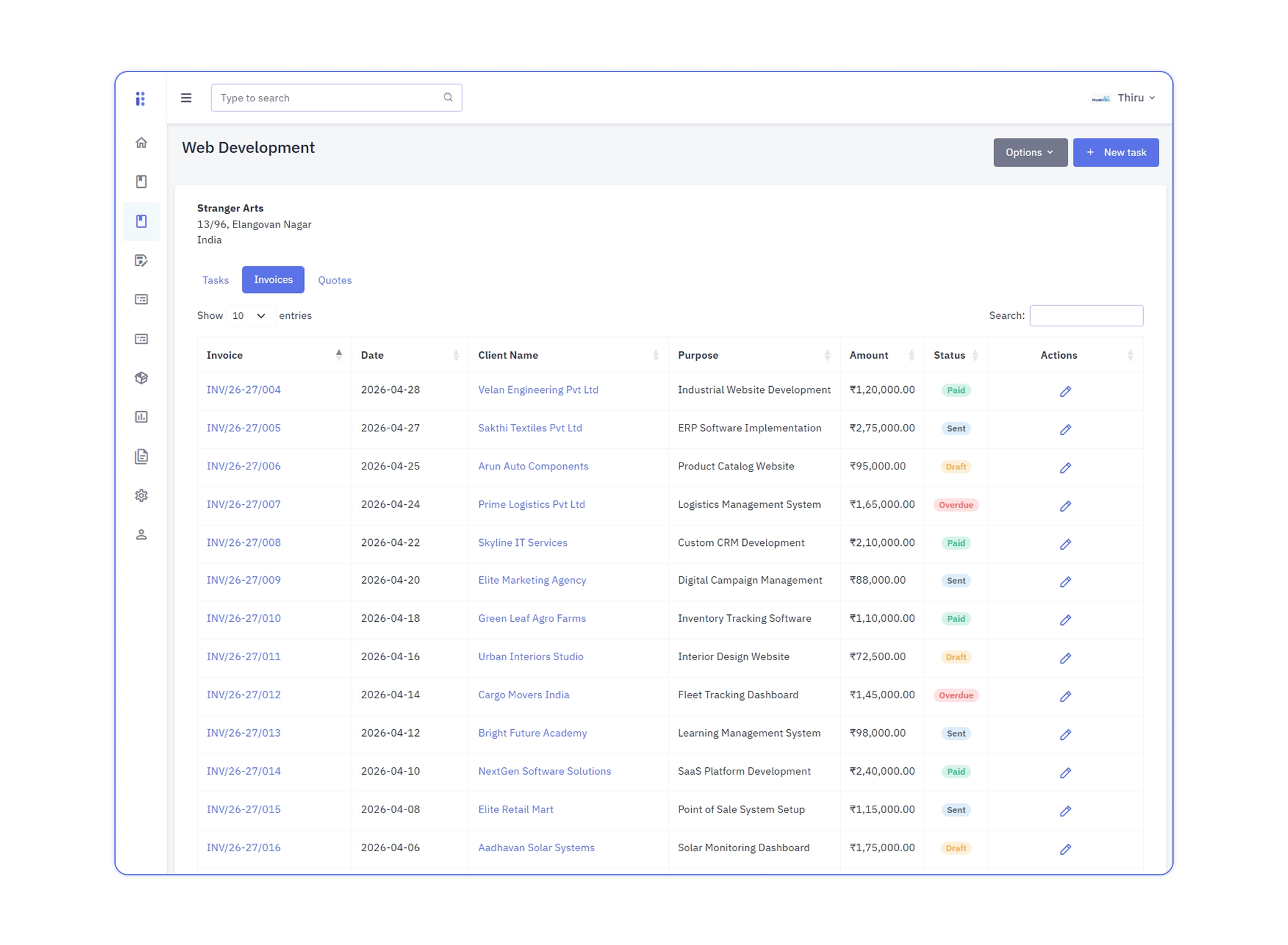 Project-based invoicing workflow