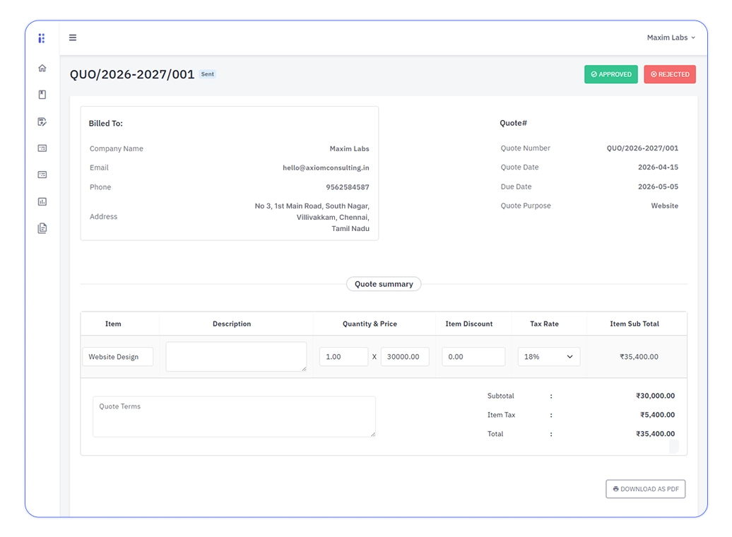 Billite GST invoicing dashboard
