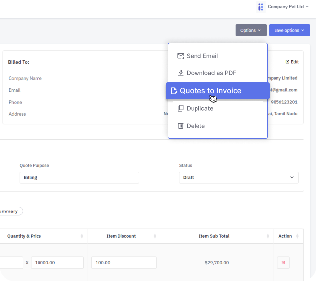Create quotes that are ready to become invoices preview