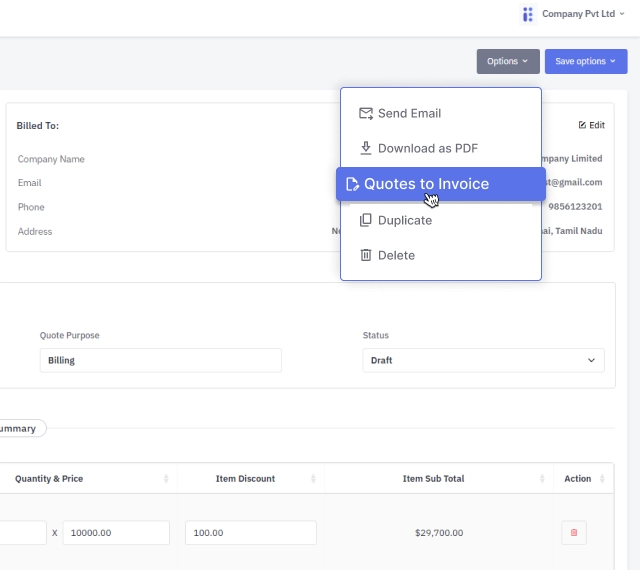 Quote to invoice workflow