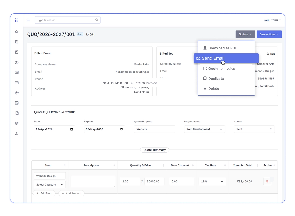 Billite GST invoicing dashboard