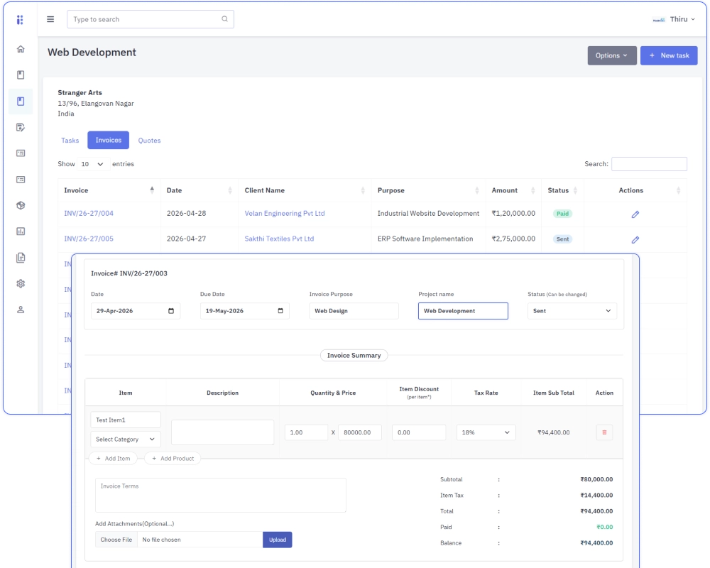 Linking project work to billing