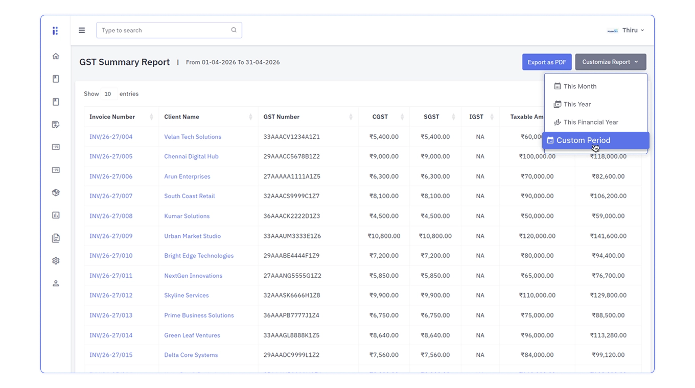 Billite GST invoicing dashboard